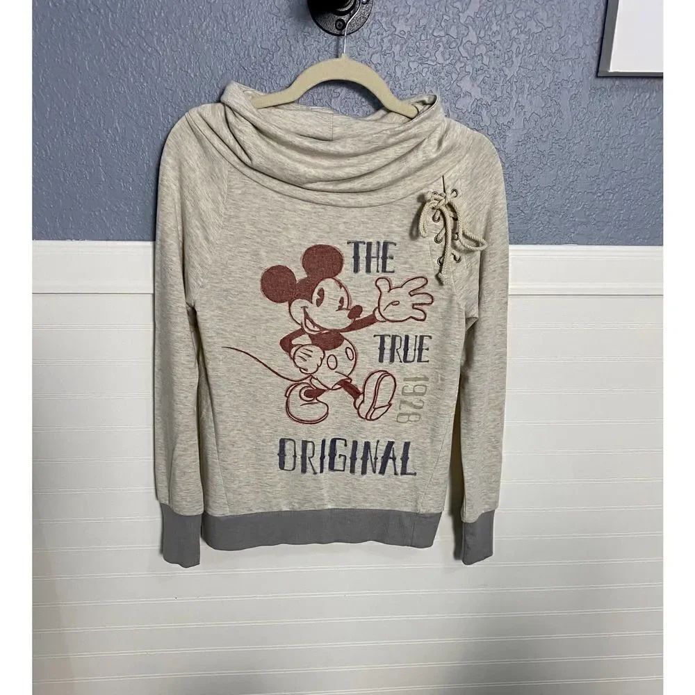 Disney Gray Mickey Mouse "The True Original" Pullover Cowl Neck Sweater XS